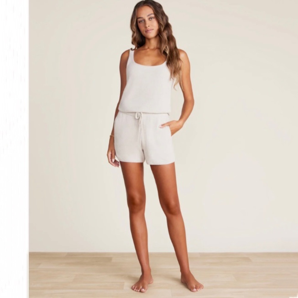 NWT Barefoot Dreams Cozy Chic Ultra Lite Rib Inset Shorts in Stone Taupe size XS